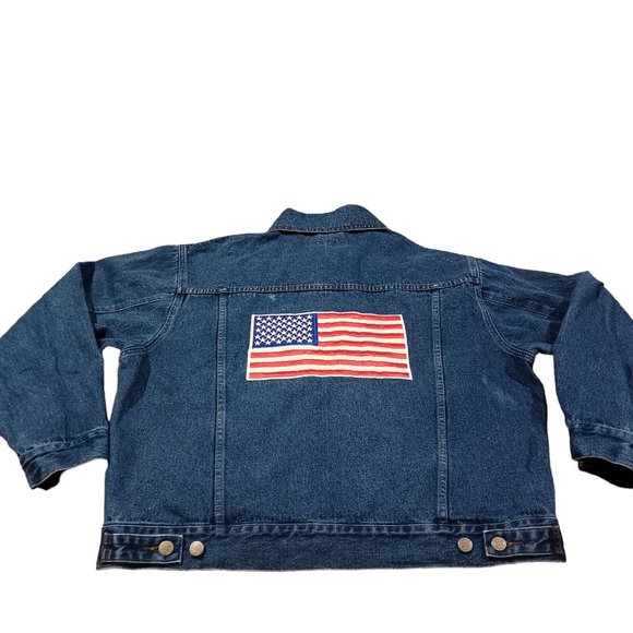Vintage 90's  Eagles Ridge Jean Jacket American Flag Men's Large Denim c… - Picture 4 of 7